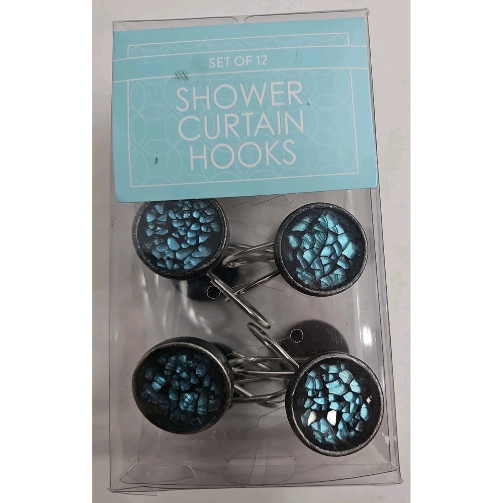 NEW -  Silver/Black and W/Turquoise Colored Broken Glass Appearance Shower Hooks